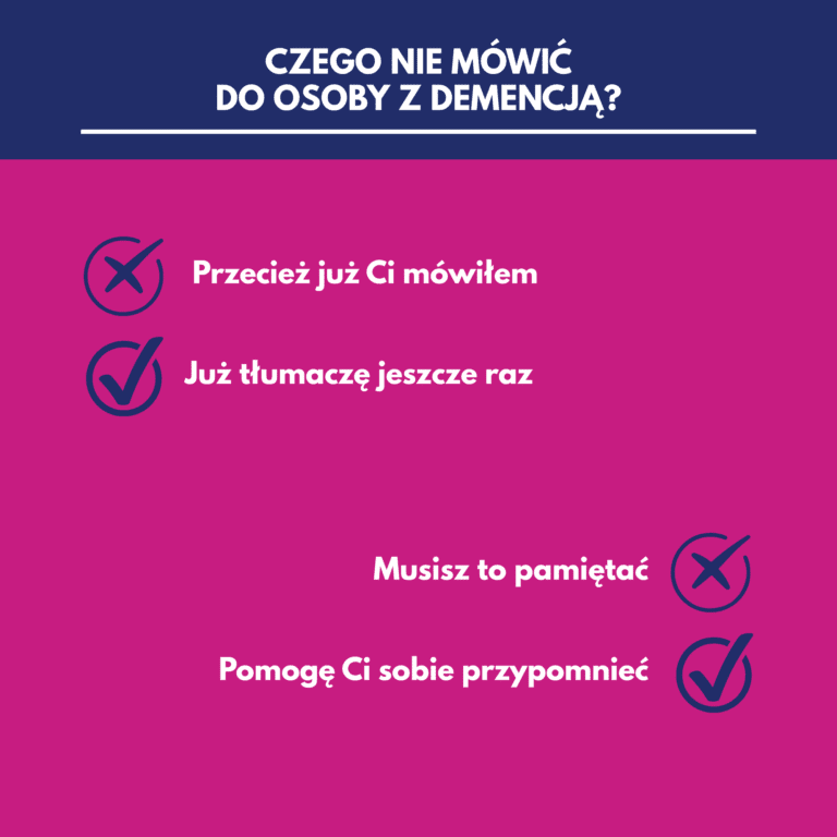 informacje o zwrotach i reakcjach, których należy unikać w rozmowie z osobą z demencją